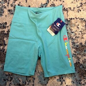 Champion Turquoise Biker Shorts with Multicolor Logo